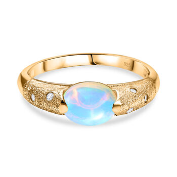 AA Nat&uuml;rlicher, &auml;thiopischer Welo Opal, Moissanit Ring 925 Silber 750 Gelbgold Vermeil (Gr&ouml;&szlig;e 21.00) ca. 1,35 ct