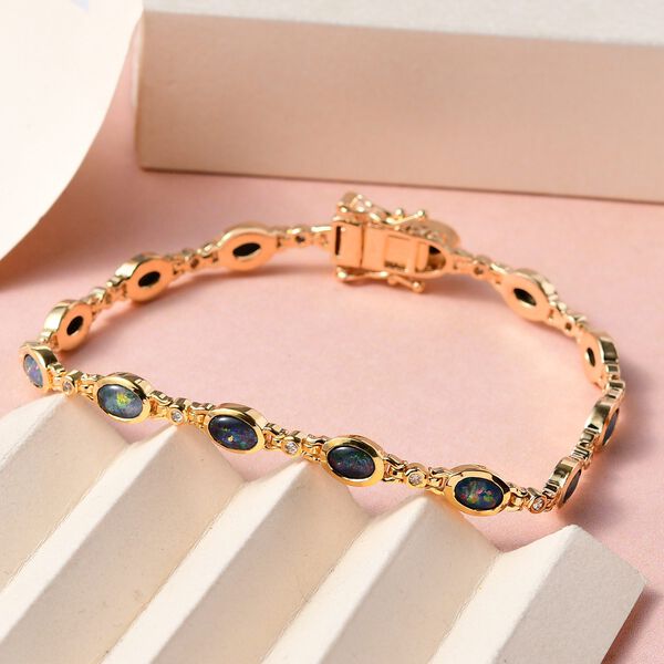 Boulder Opal Triplett und weißes Zirkon-Armband, 19 cm - 4,94 ct. image number 3