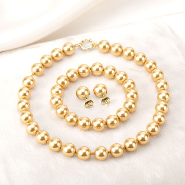 3er-Set goldenes Muschelkernperle Schmuckset image number 2