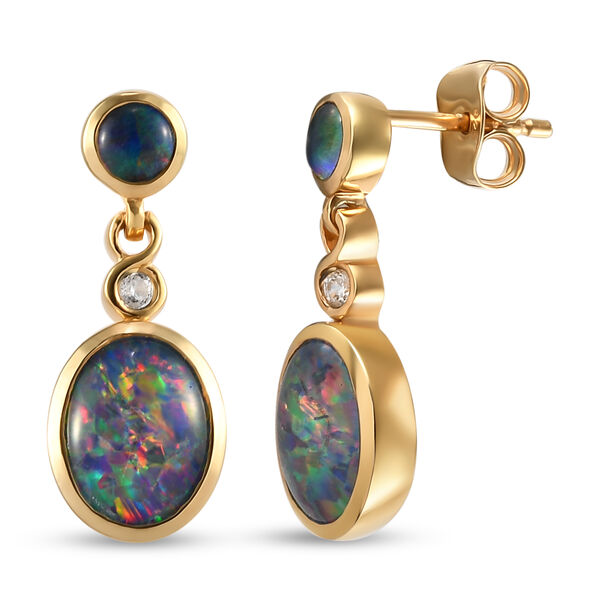 Boulder Opal Triplett und Zirkon-Ohrh&auml;nger in Silber image number 4