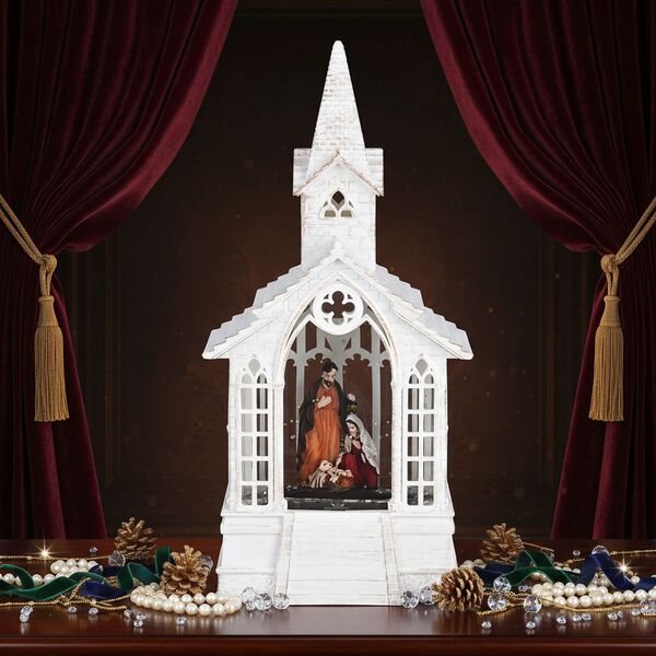 Weihnachts Deko Wasser Lampe Kirche Engel, warmweißes LED, 2 Weihnachtsmelodien, 11 x 7.8 x 23 cm, Weiß, Batteriebetrieb 3 x AAA nicht enthalten image number 1