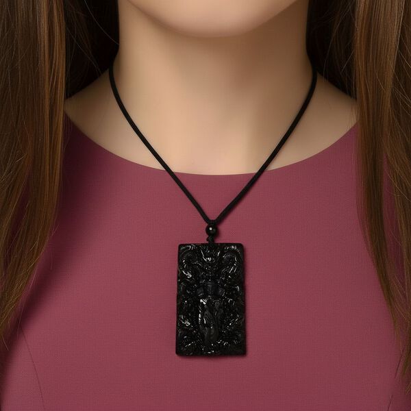 Majest&auml;tischer W&auml;chter - Schwarzer Jadeit-Buddha Halskette Flexibles cm ca. 125.00 ct image number 2