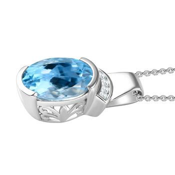 Himmelblauer Topas und Zirkon Anh&auml;nger mit 50cm Kette - 5,37 ct.