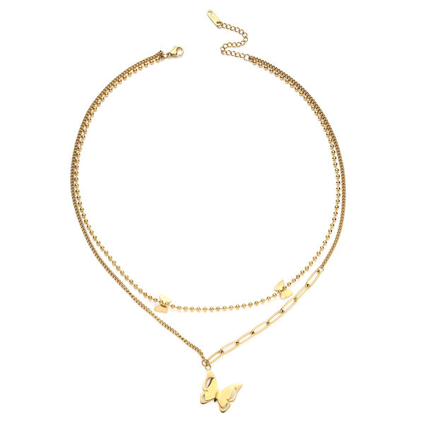 Doppelte, verstellbare Halskette, ca. 40.5 cm Edelstahl IP-Gold image number 0