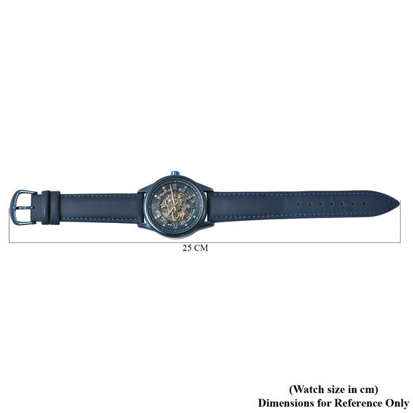 Genoa - Goldfarbene Automatikuhr, transparentes Ziffernblatt, echtes Leder-Armband, wasserdicht bis 5 ATM, Edelstahl IP-Blau-Plattierung image number 5