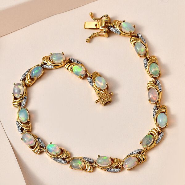 AA nat&uuml;rliches, &auml;thiopisches Welo Opal und Zirkon-Armband, 19 cm - 5,71 ct. image number 2