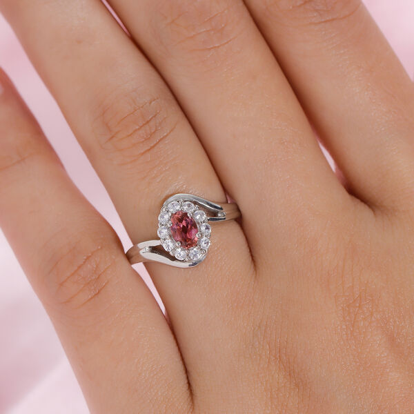 Rosa Turmalin und weißer Zirkon-Ring, 925 Silber platiniert  ca. 0,97 ct image number 3