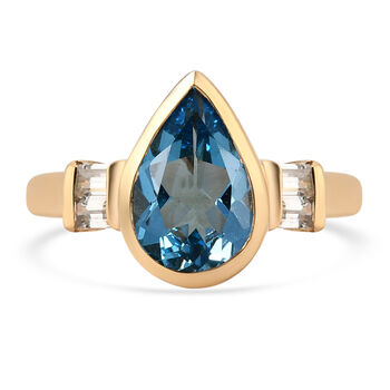 Schweizer Blautopas und Zirkon Ring 925 Silber vergoldet (Gr&ouml;&szlig;e 16.00) ca. 3,90 ct