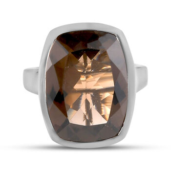 Rauchquarz-Ring, 925 Silber platiniert (Gr&ouml;&szlig;e 16.00) ca. 13,18 ct