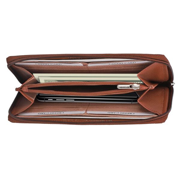 CLOSE OUT - UNION CODE: Echtleder Brieftasche, Blumenmuster, dunkel Cognac image number 4