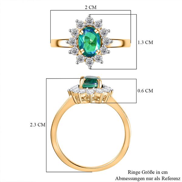 Pfau Quarz Triplette, Wei&szlig;er Zirkon Ring 925 Silber vergoldet (Gr&ouml;&szlig;e 16.00) ca. 1,45 ct image number 7