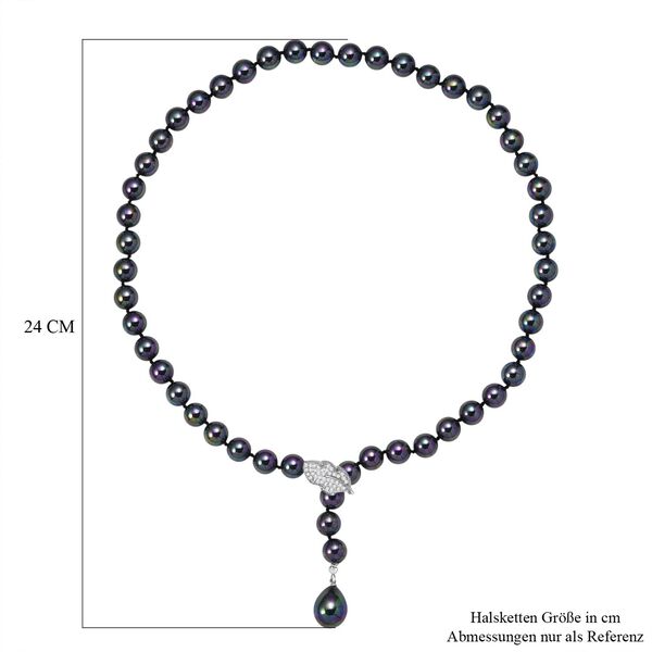 Pfaufarbene 10mm Muschelkernperle und wei&szlig;e Zirkonia 60cm Halskette image number 6