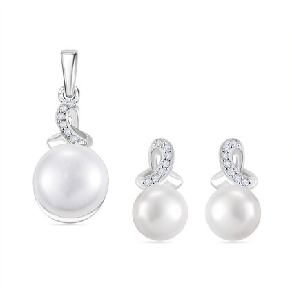 S&uuml;&szlig;wasser Perle (9 mm) Schmuckset 925 Silber platiniert