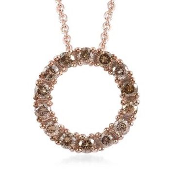 Nat&uuml;rlicher Champagner Diamant Kreis-des-Lebens-Anh&auml;nger mit Kette, 50 cm, 925 Silber Ros&eacute;gold Vermeil ca. 1,00 ct