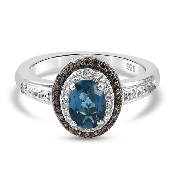 London Blau Topas und Zirkon Ring 925 Silber platiniert  ca. 1,24 ct image number 0