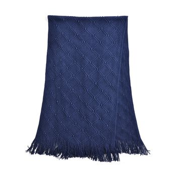 Strickschal mit Quasten und Perlen, Gr&ouml;&szlig;e 72x149 cm, Dunkelblau