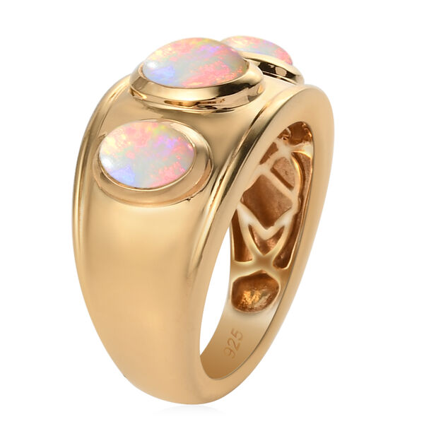 Nat&uuml;rlicher &Auml;thiopischer Opal 3 Stein Ring 925 Silber vergoldet  ca. 1,25 ct image number 5