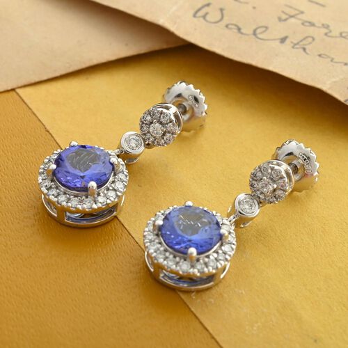 AAAA Tansanit, Weißer Diamant Ohrringe 950 Platin ca. 2,25 ct. image number 1