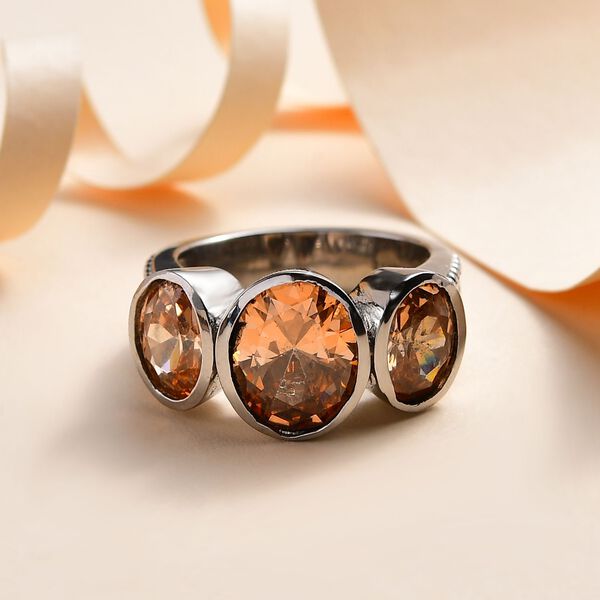 Champagner Zirkonia Ring, Edelstahl (Gr&ouml;&szlig;e 16.00) ca. 8.32 ct image number 2