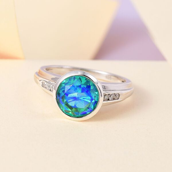 Pfau Triplette Quarz, wei&szlig;er Zirkon Ring, 925 Silber platiniert (Gr&ouml;&szlig;e 20.00) ca. 3.20 ct image number 2