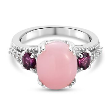 Rosa Opal, Rhodolith-Granat und Zirkon Ring 925 Silber platiniert (Gr&ouml;&szlig;e 16.00) ca. 2,95 ct