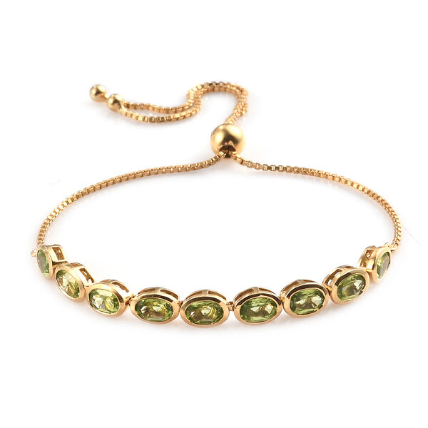 Nat&uuml;rlicher Peridot Bolo-Armband, ca. 16-26 cm, 925 Silber vergoldet ca. 4,67 ct