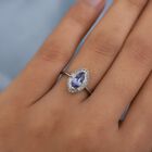 Tansanit und Diamant Halo Ring 925 Silber Platin-Überzug image number 2