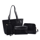 Passage - 4er-Set, Handtasche, Crossbody Tasche, Clutch und Brieftasche mit Kroko-Prägung, Schwarz