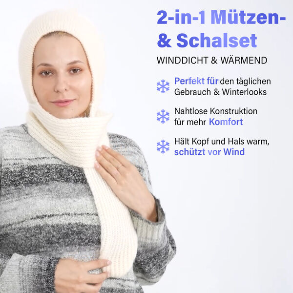 2 in 1: Gestrickte Schalmütze, weiß image number 2