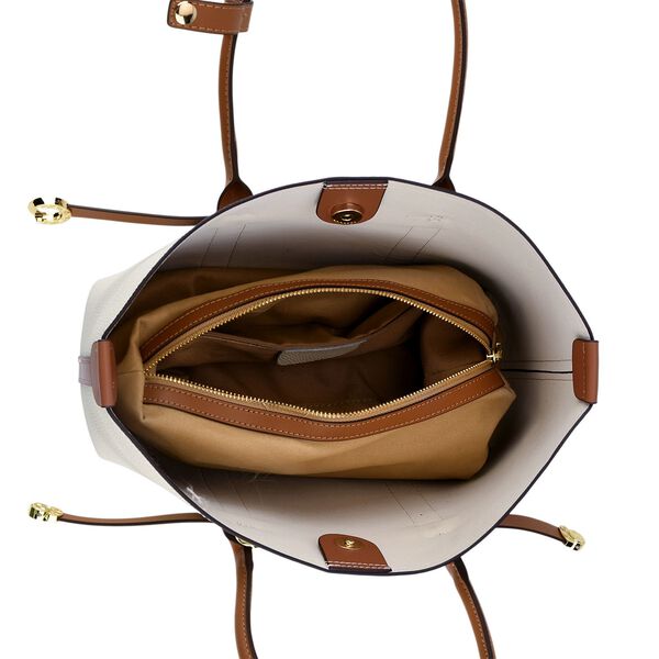 Echtleder Shopper Set, 2-teilig, Magnetfach, Rei&szlig;verschlussf&auml;cher, 35x11x20cm, Wei&szlig; und Braun image number 7