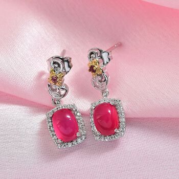 D'Joy Maulbeer Mondstein, Orissa Rose Granat Ohrringe 925 Silber Rhodiniert und 750 Gelbgold Vermeil ca. 3.86 ct