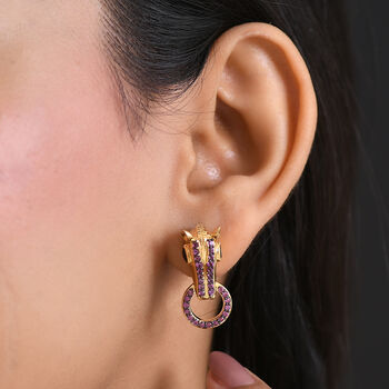 GP - Schwarzer Spinell, Nat&uuml;rlicher Rhodolith Granat Ohrringe 925 Silber 750 Gelbgold Vermeil ca. 1,39 ct.