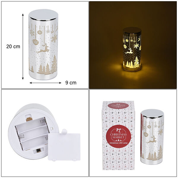 LED-Deko-Zylinder aus Glas mit Weihnachts-Motiven, Silber image number 4