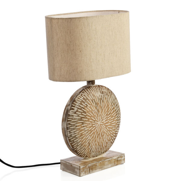 NAKKASHI - Handgeschnitzte Tischleuchte aus Mangoholz, inkl. Lampenschirm, Natur image number 2