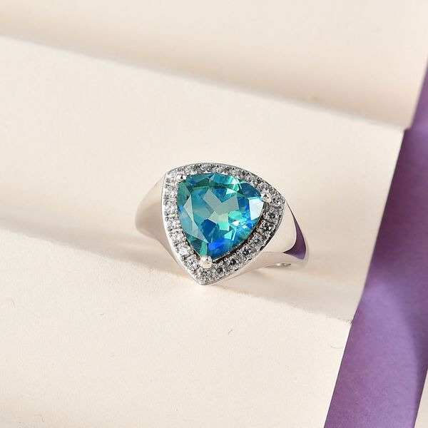 Pfau Quartz Triplette, Wei&szlig;er Zirkon Ring 925 Silber platiniert (Gr&ouml;&szlig;e 17.00) ca. 3,84 ct image number 2