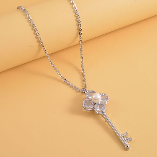 Wei&szlig;er Zirkonia und Kristall-Anh&auml;nger mit Kette - 4 ct. image number 2