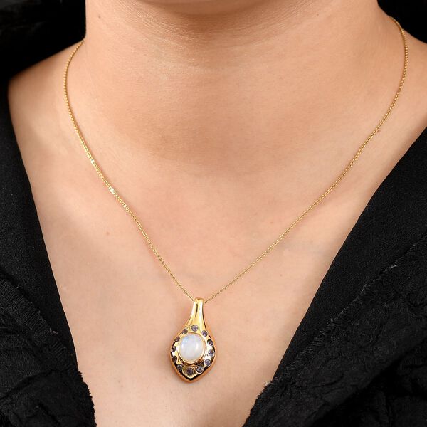 Regenbogen Mondstein, Iolit Anh&auml;nger Messing ca. 3.55 ct image number 3