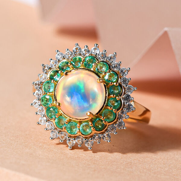 Nat&uuml;rlicher, &auml;thiopischer Opal und Smaragd-Ring - 2,48 ct. image number 2