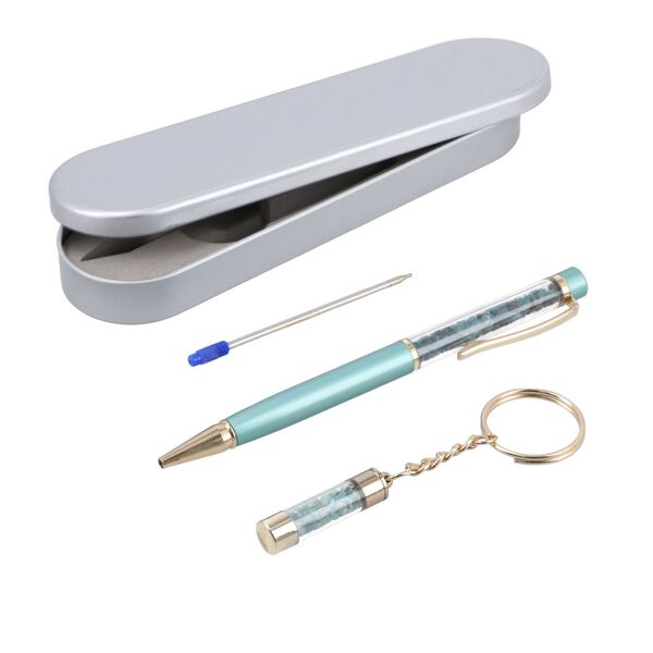 3er Set - Notizbuch mit Einband aus 100% echtem Leder, Kugelschreiber und Schlüsselanhänger gefüllt mit echtem Grandidierit image number 7