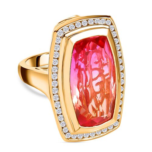 Sunset Quarz Triplette, Weißer Zirkon Ring, 925 Silber Gelbgold Vermeil (Größe 19.00) ca. 15.77 ct image number 0