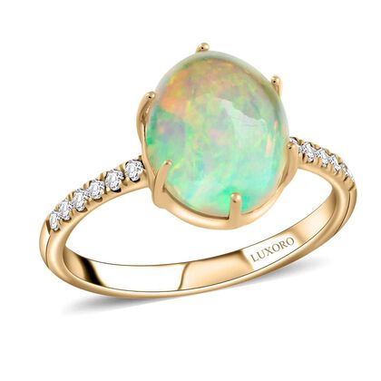 AAA Nat&uuml;rlicher, &auml;thiopischer Welo Opal, Wei&szlig;er Diamant Ring, AGI zertifiziert und gepr&uuml;ft, 417 Gold (Gr&ouml;&szlig;e 16.50) ca. 2.85 ct