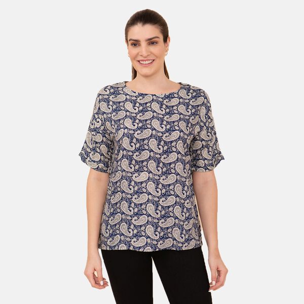 TAMSY - bedrucktes Top mit Paisleymuster, Gr&ouml;&szlig;e 38, Blau image number 2