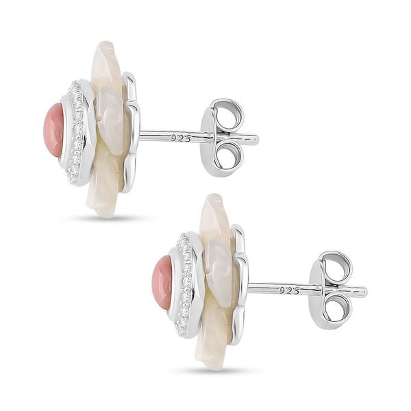 D'Joy Nat&uuml;rlicher Rosa K&ouml;nigsmuschel Perle (6x4mm), Wei&szlig;es Perlmutt  Ohrringe 925 Silber rhodiniert image number 4
