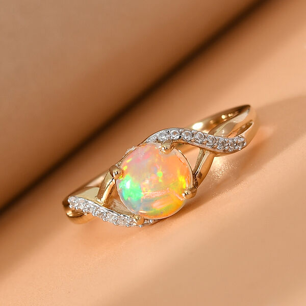Nat&uuml;rlicher &Auml;thiopischer Opal und Zirkon Ring 925 Silber vergoldet  ca. 1,08 ct image number 2