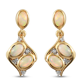 Nat&uuml;rlicher &Auml;thiopischer Opal und Zirkon Ohrringe 925 Silber vergoldet ca. 1,09 ct