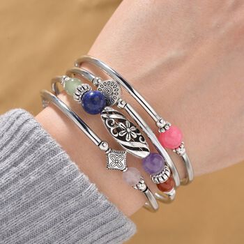 Flexibles und schwarz oxidiertes Multi Edelstein Armband - 40 ct.