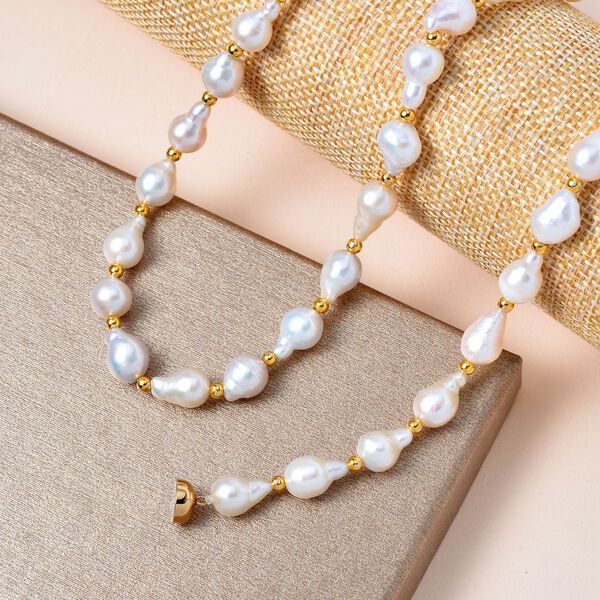 7-9mm wei&szlig;e Barockperlen-Halskette image number 2