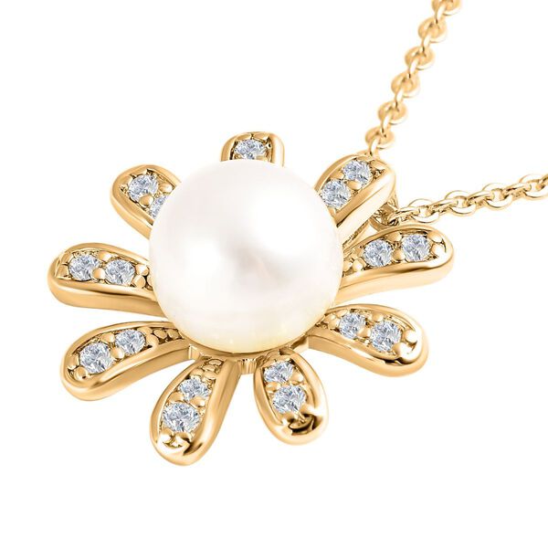 Weißer Süßwasserperlen und Zirkonia-Anhänger mit 45cm Kette - 6 ct. image number 4