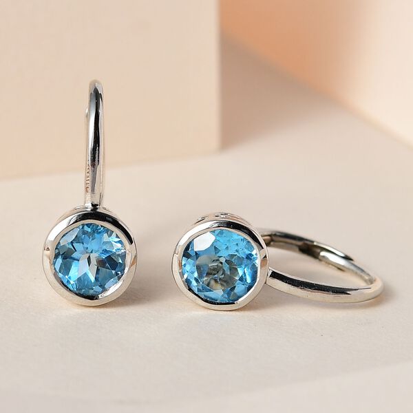 Schweizer Blautopas Ohrringe, 925 Silber platiniert, ca. 1.89 ct image number 1