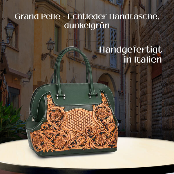 Grand Pelle  - Echtleder Handtasche, 28 x 25 x 15 cm, dunkelgrün image number 2